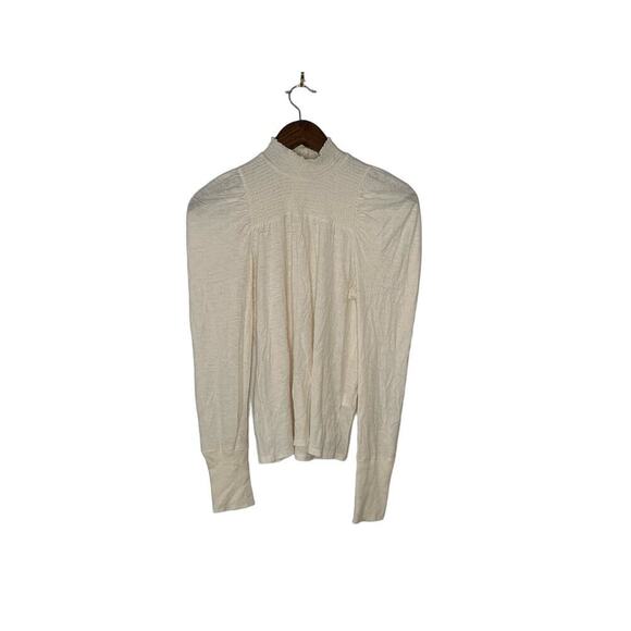 Nation LTD Size M Tabitha Smocked Turtleneck Top with Cuffed Sleeves in Cream - Picture 1 of 5
